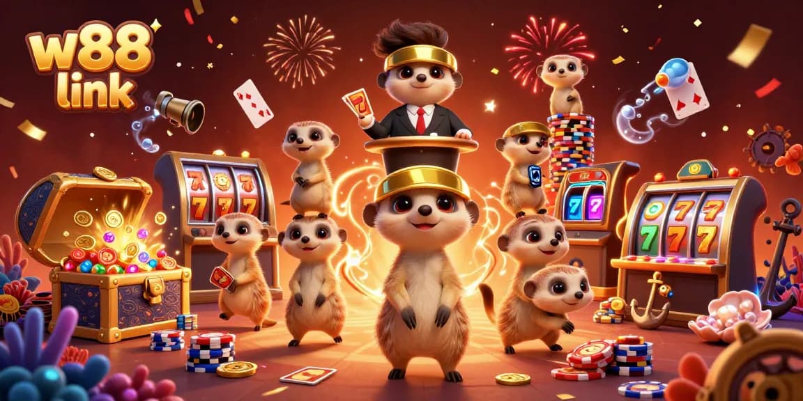 Engage with lively casino action at W88 link featuring meerkats in a vibrant gambling scene.
