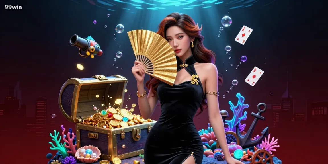 Experience thrilling action with 99win in a vibrant casino scene packed with golden treasures and gaming elements.