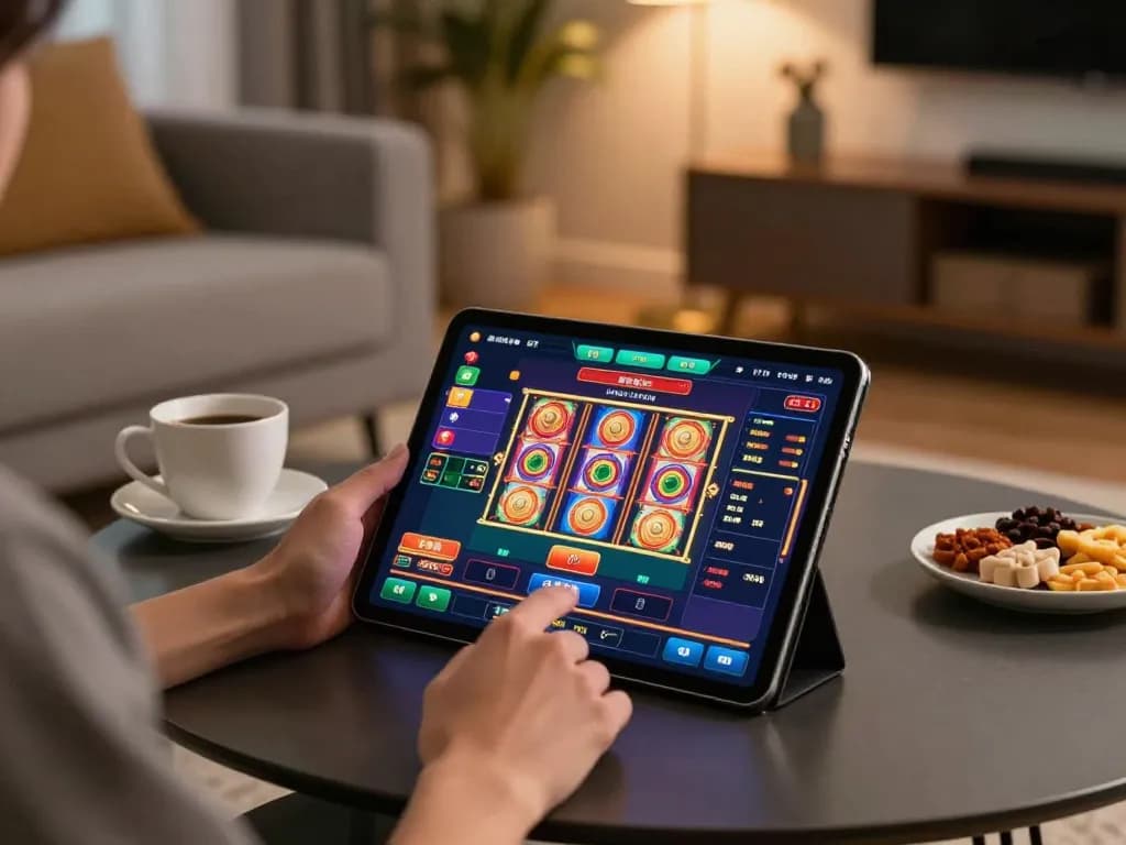 Engaging in online casino gaming with Link vào Luck8 on a tablet for a cozy home experience