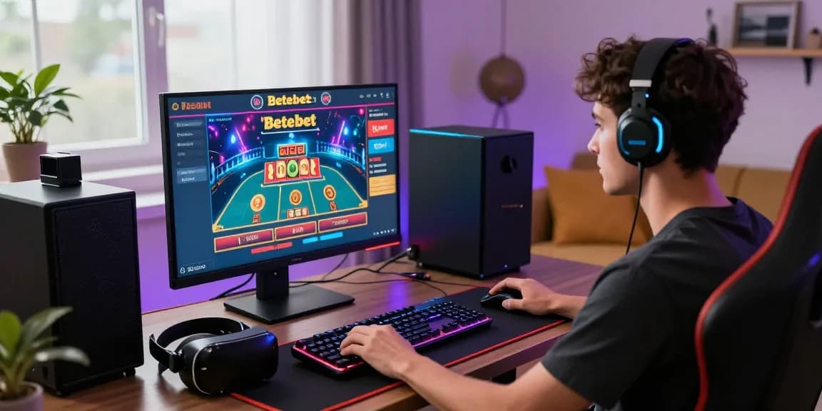 Engaging player in a modern gaming setup interacting with Betebet live casino.