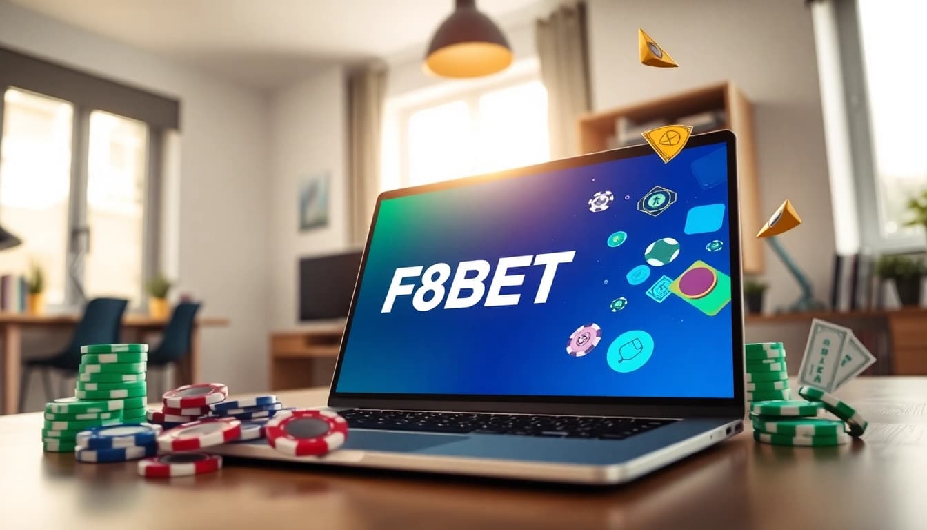 Explore the F8BET.io online betting experience with vibrant gaming elements and a professional setting.