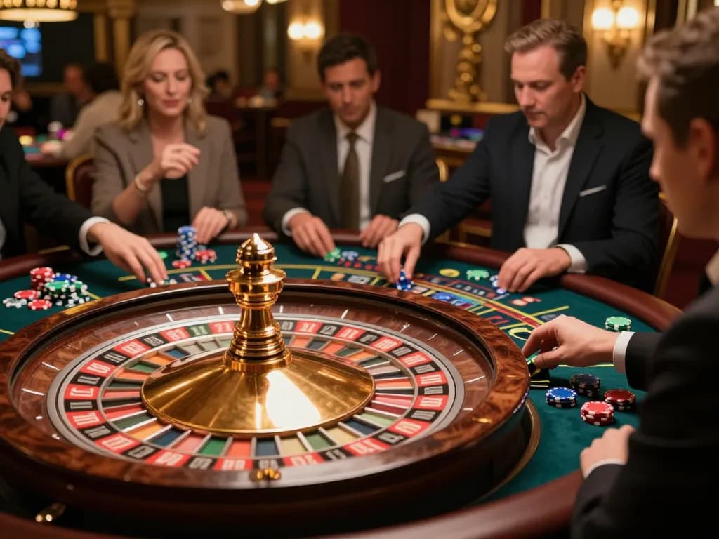 Players placing bets on live roulette at the casino while checking data sgp for winning strategies.