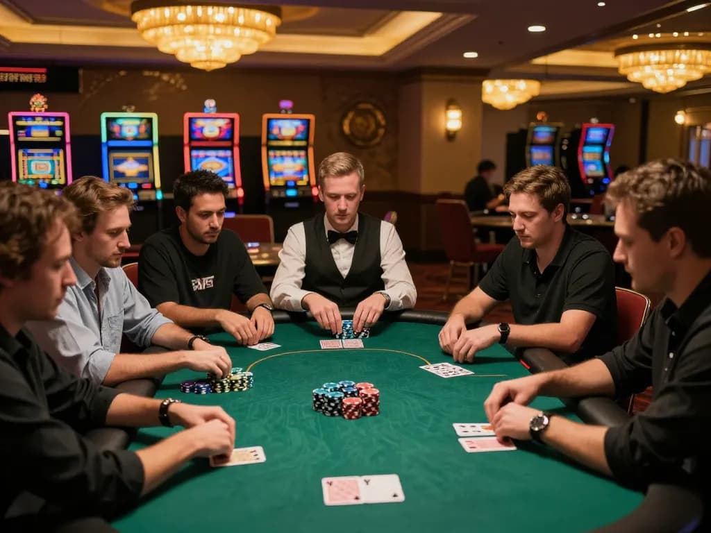 cloud-africa players engaged in a high-stakes poker game at an upscale casino with golden ambiance