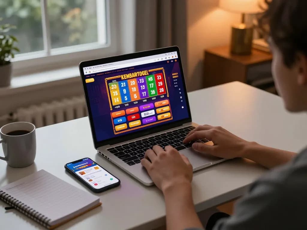 Experience thrilling online gaming with kembartogel using a laptop and smartphone in a cozy home setup.