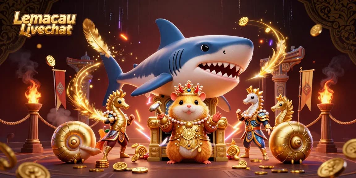 Lemacau Livechat showcases a dynamic 3D scene with a golden hamster king and casino elements vying for action.