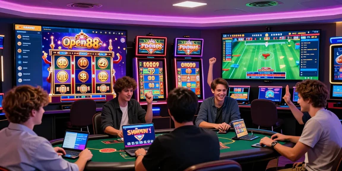 Exciting gaming scene featuring players enjoying Open88 COM's online casino with vibrant graphics and interactive features.