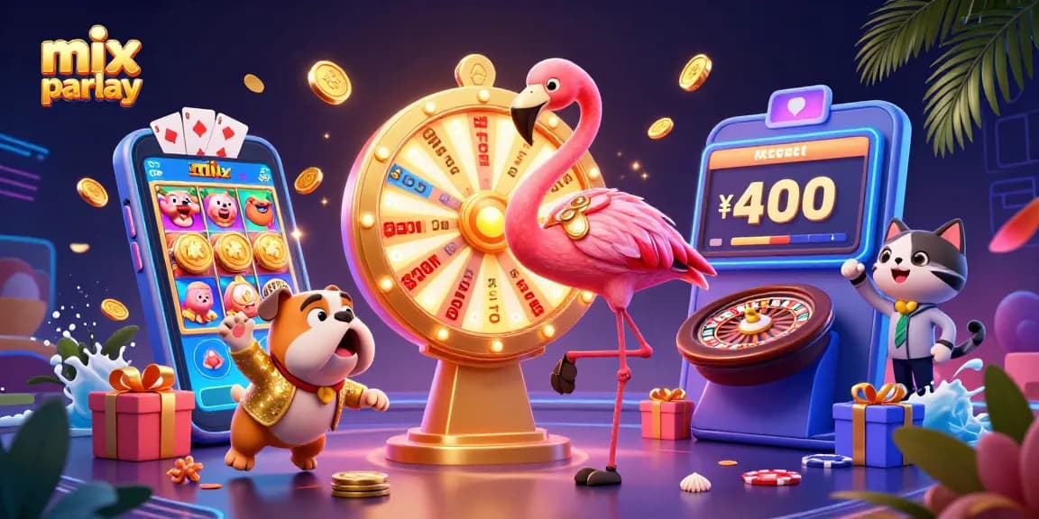 Engage in mix parlay betting with vibrant characters and dynamic gaming elements in this lively casino scene.