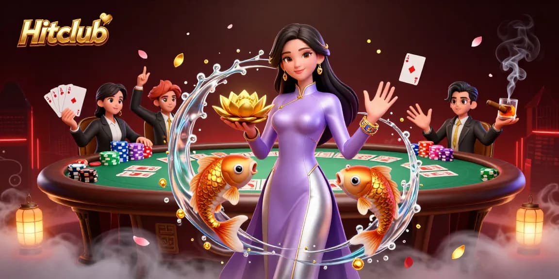 Hitclub casino scene showcasing a stylish woman and poker elements for immersive gameplay.