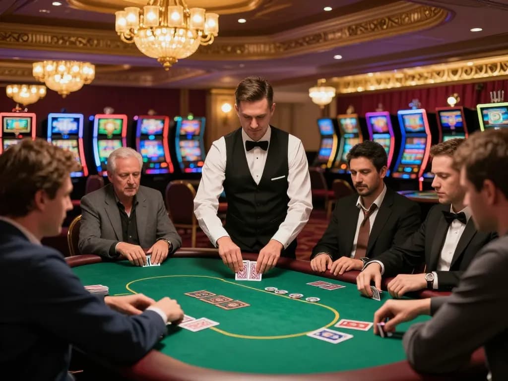 Players at cm88 casino betting on a high-stakes poker game with a professional dealer.