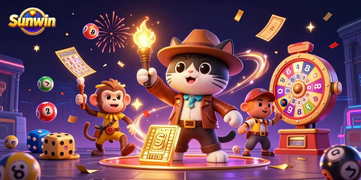 Experience exhilarating gambling adventures with Sunwin's vibrant 3D casino discovery scene.