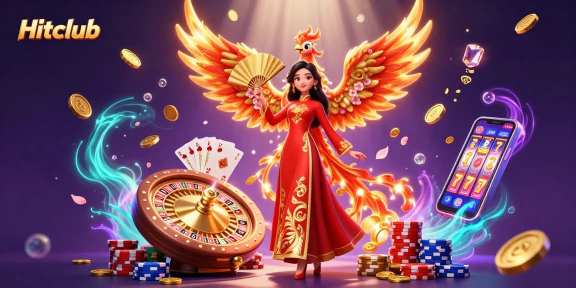 Experience thrilling gaming action with Hitclub's vibrant characters and casino elements.