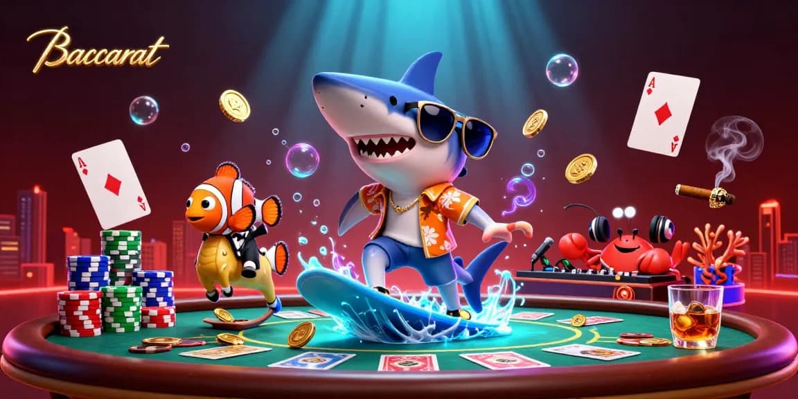 Baccarat: A lively scene with exotic characters celebrating wins at a vibrant casino.