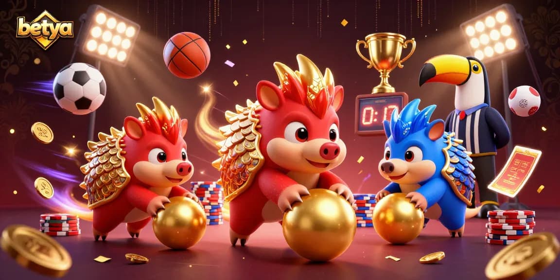 Betya’s action-packed scene featuring rival pangolins bowling through poker chips and sports balls.