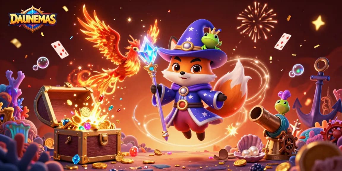 Experience DAUNEMAS' vibrant gaming world with rich 3D illustrations and captivating designs.