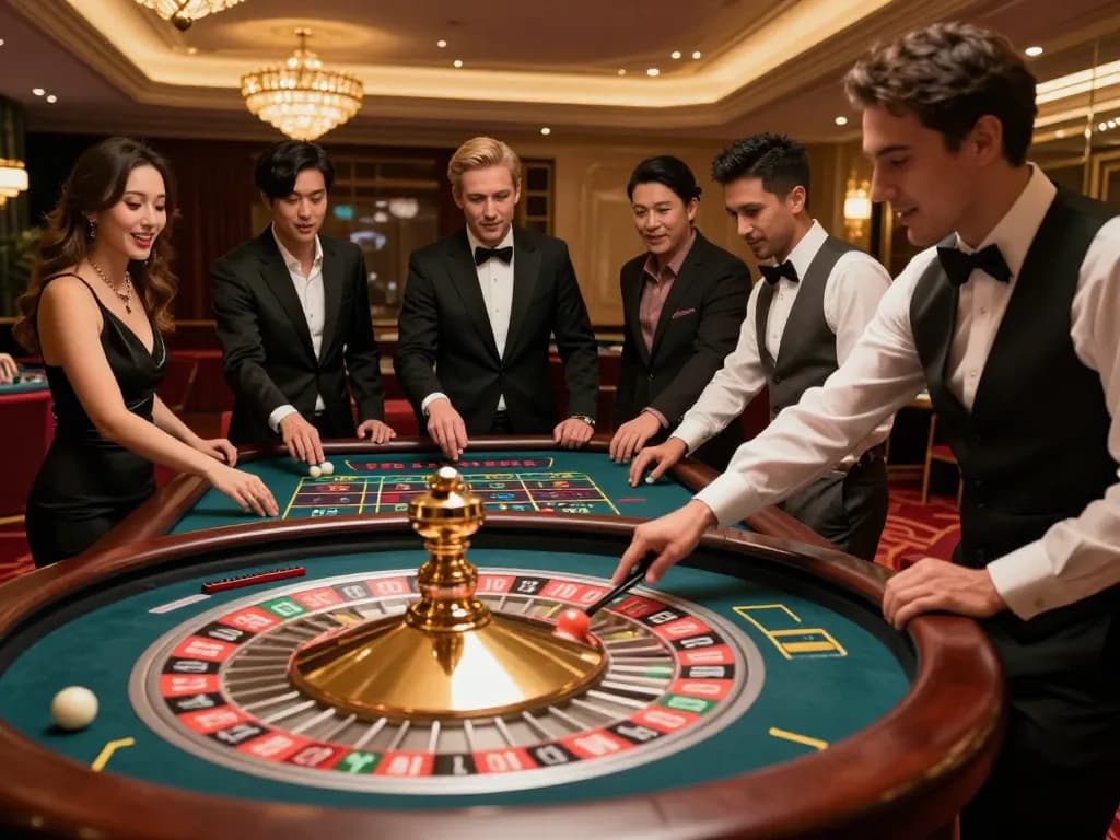Players at OPEN88's casino engaging in an exciting game of roulette, showcasing the thrill of live betting.