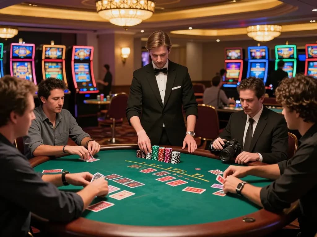 Players strategizing their bets at TR88 blackjack tables amid a luxurious casino atmosphere