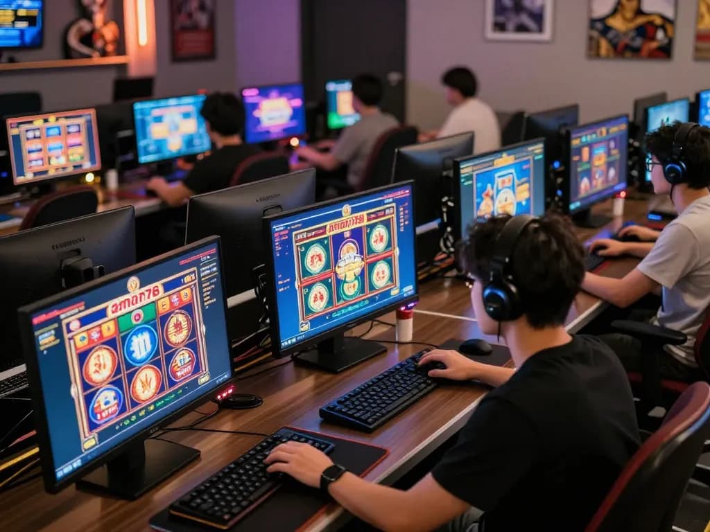 Pemain yang terlibat dalam permainan slot online aman788 di meja modern.
