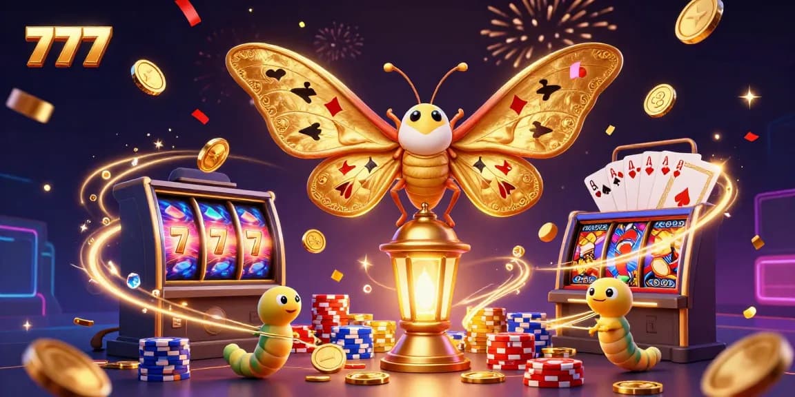 Cascade of golden coins and vibrant slot machine reels with 777 luck symbols delighting players in this animated casino scene.