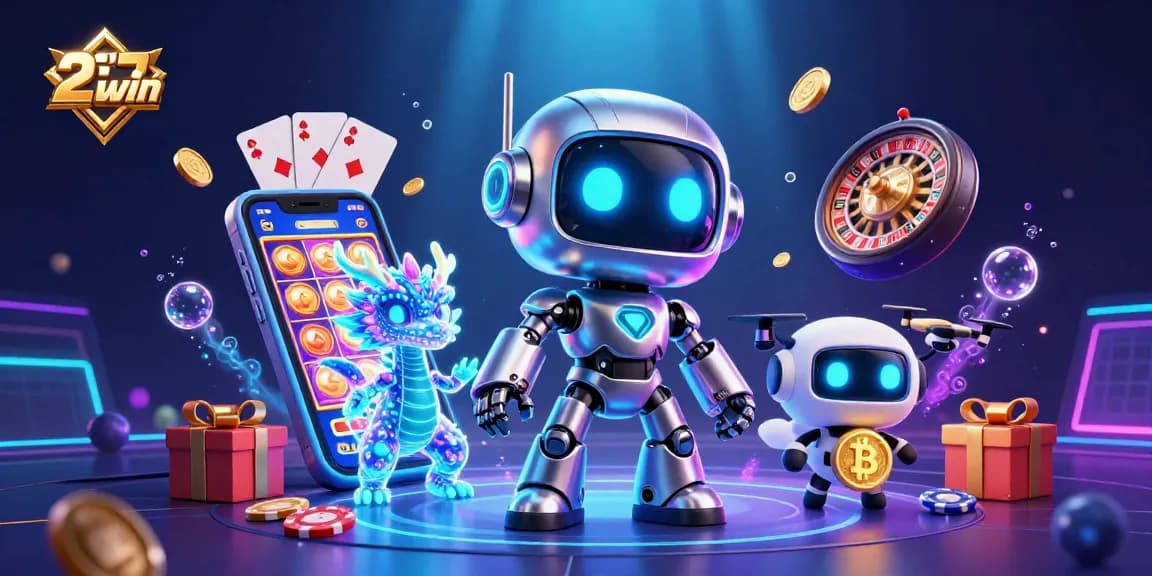 Experience thrilling gaming with 23win's vibrant slot machine scene featuring a cyberpunk mascot.