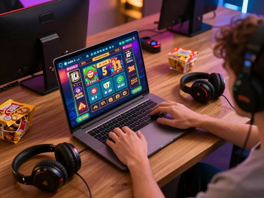 Player enjoying online gambling with SC88E platform in cozy home setup