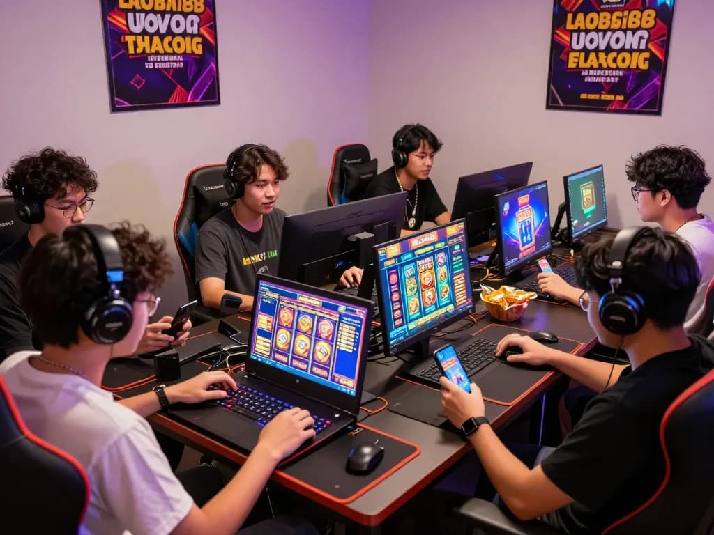 Pemain menikmati laoban188 slot gacor terpercaya di ruang permainan modern
