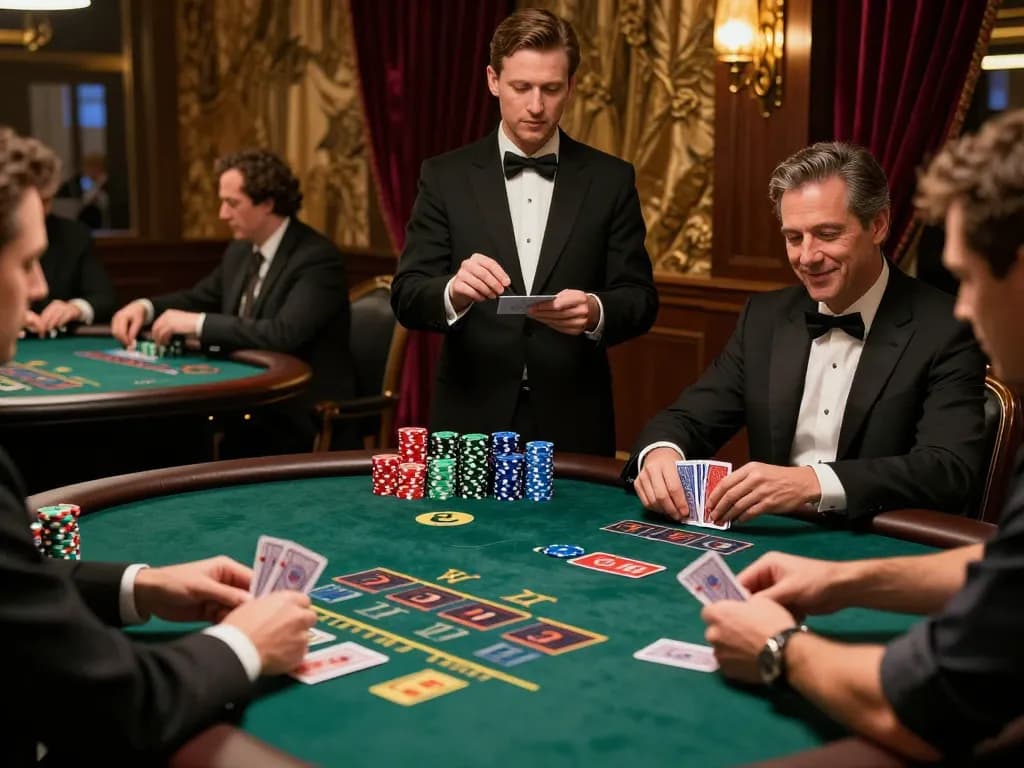 Players enjoying blackjack at jagoan86 casino, vibrant atmosphere showcasing gaming strategy.