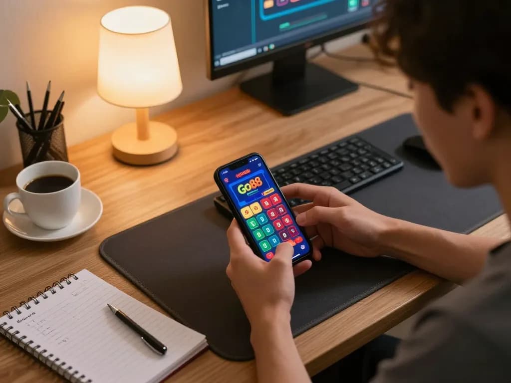 Người tham gia ứng dụng casino Go88, lập chiến lược cược trong một không gian làm việc tại nhà thoải mái