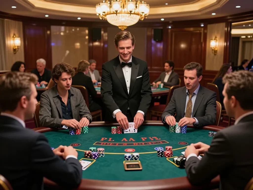 Placing bets at Hay88’s upscale blackjack table during a vibrant casino evening.