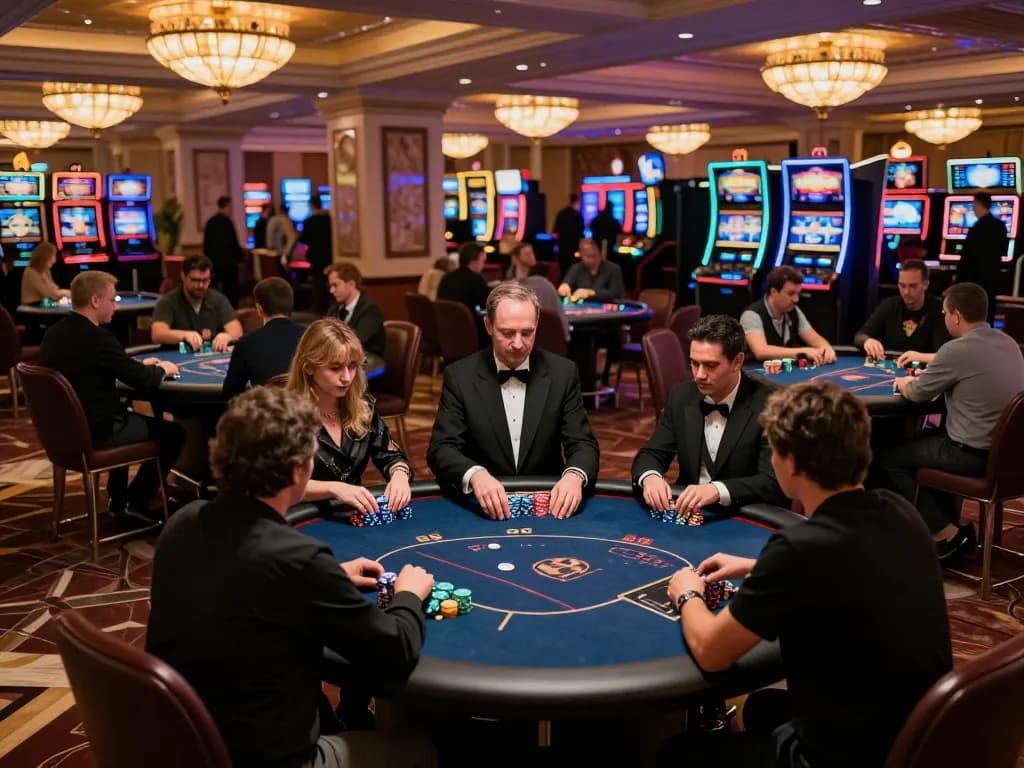 Players engaging in intense poker gameplay at a casino, showcasing the thrill of MM88 gaming atmosphere