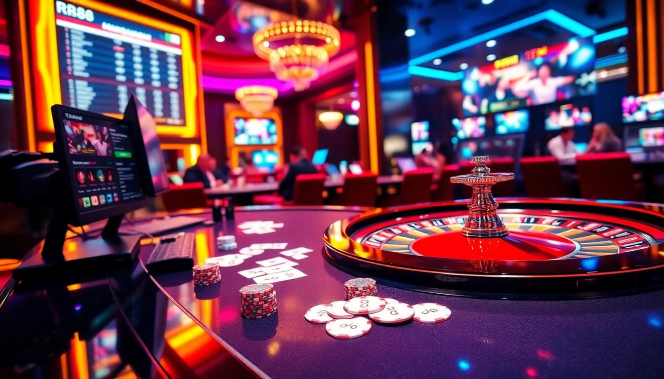 Experience the vibrant energy of the trang chủ rr88 with players engaging at casino tables.