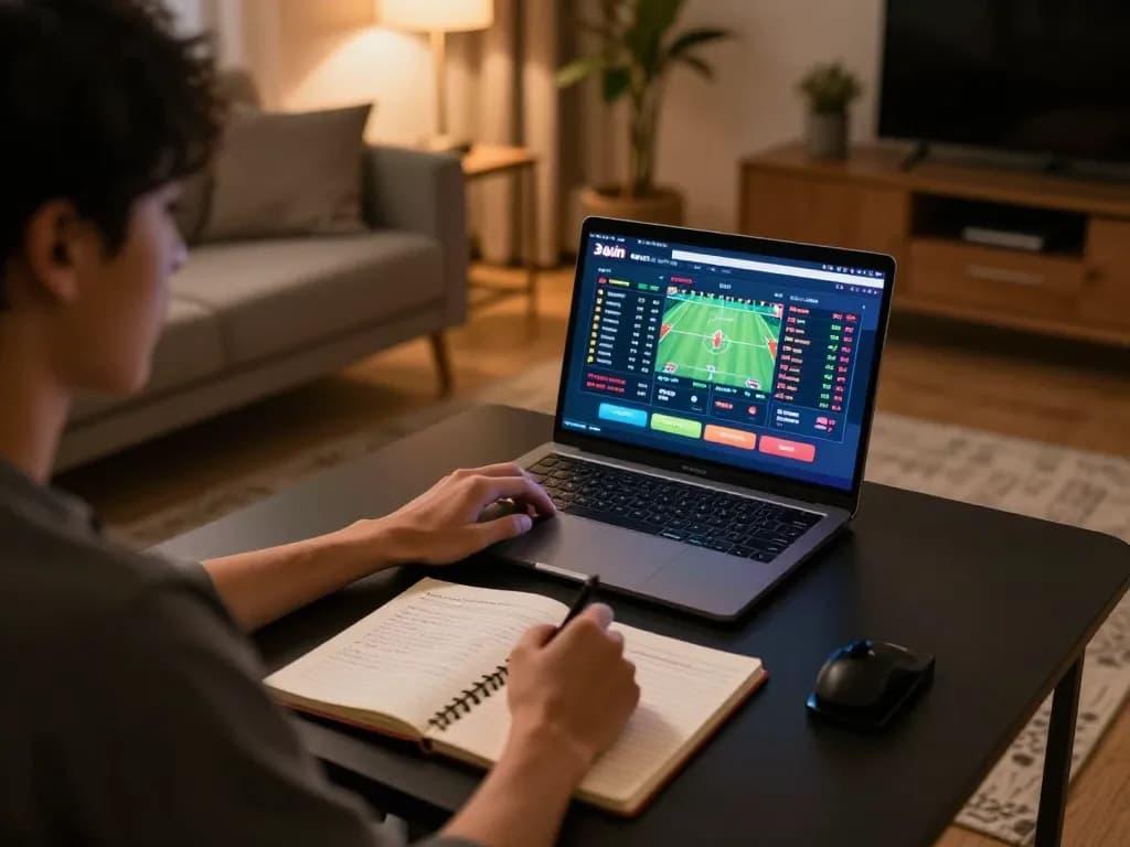 Player utilizing 32win for online betting in a cozy home environment, showcasing strategic gaming.