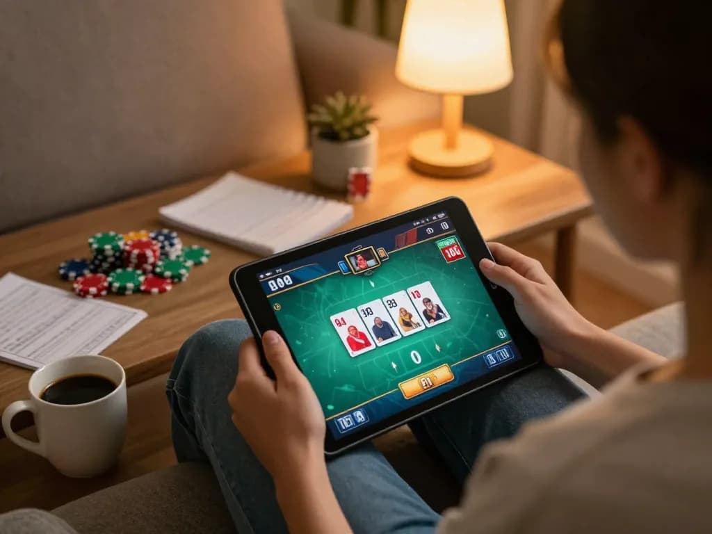 Berkecimpung dalam aksi kasino online di https://jikankasi.com/modules/bulletin/ dengan permainan poker yang ditampilkan di tablet dalam suasana nyaman di rumah
