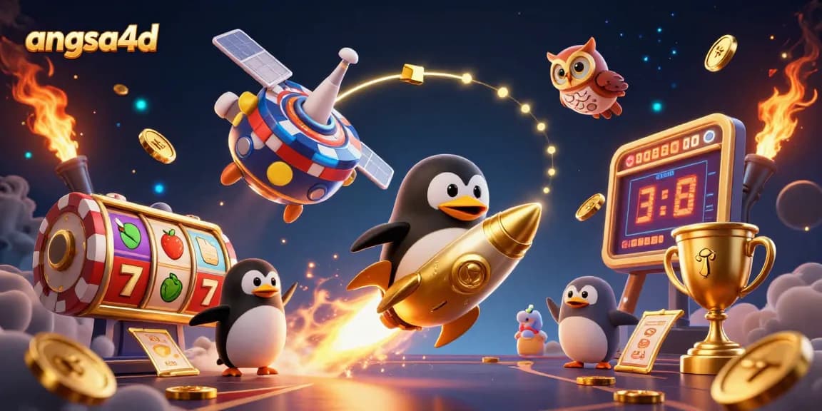 Experience winning strategies with angsa4d at a vibrant casino in space, featuring a golden penguin.