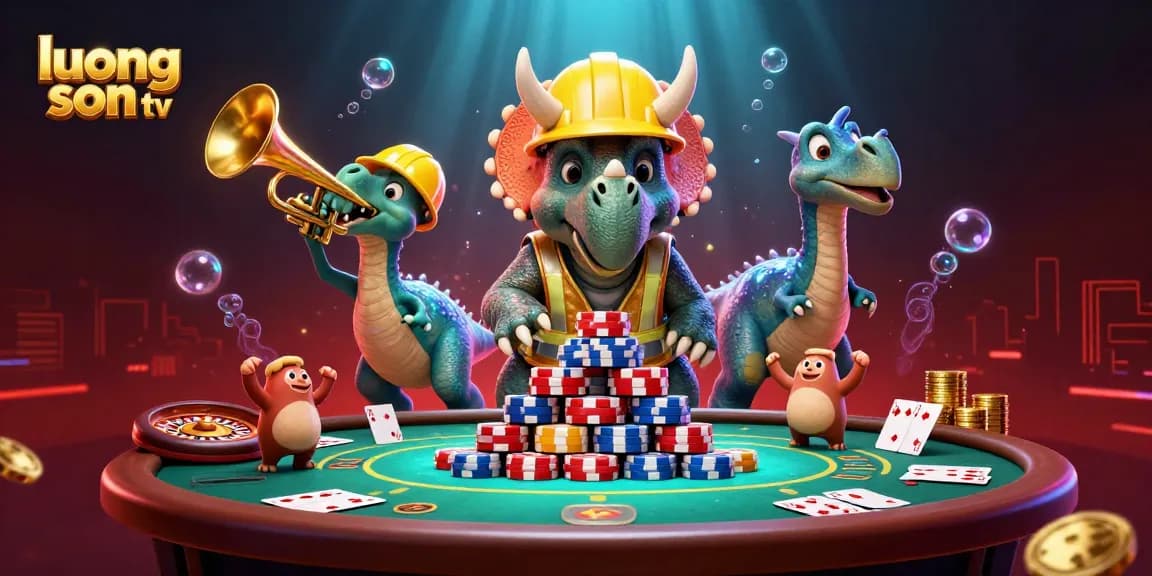 luong son tv showcases a vibrant 3D casino scene with winning poker elements celebrating game mastery