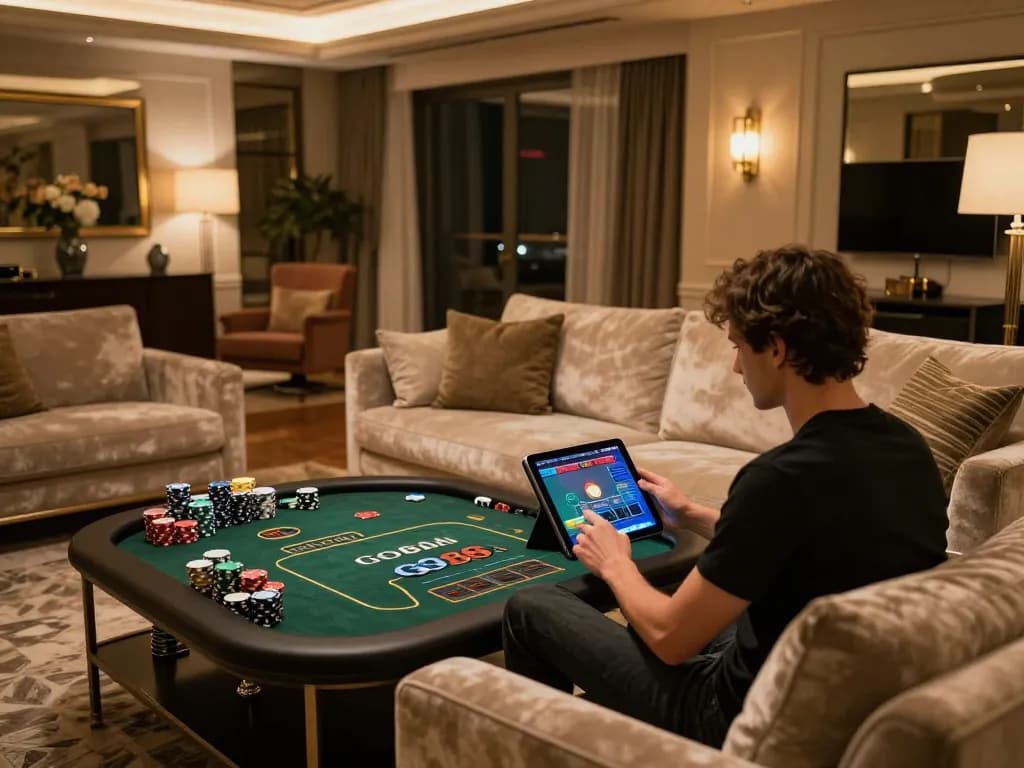 Player enjoying an engaging GO88 online gaming experience on a tablet in a modern home setting