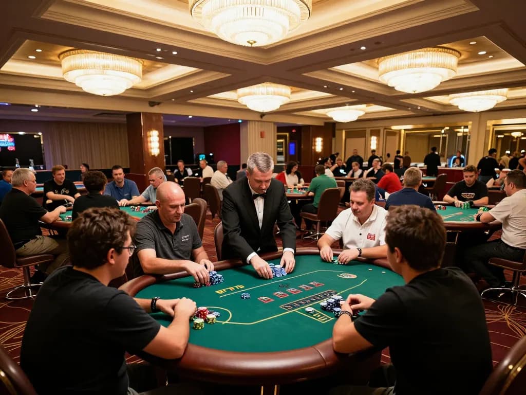 Players enjoying strategic gameplay at 88xx poker tables in a luxurious casino environment.