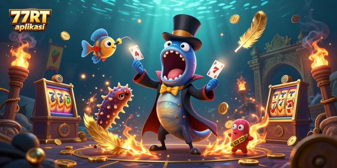 Experience thrilling gameplay with 77RT aplikasi in this vibrant underwater casino scene