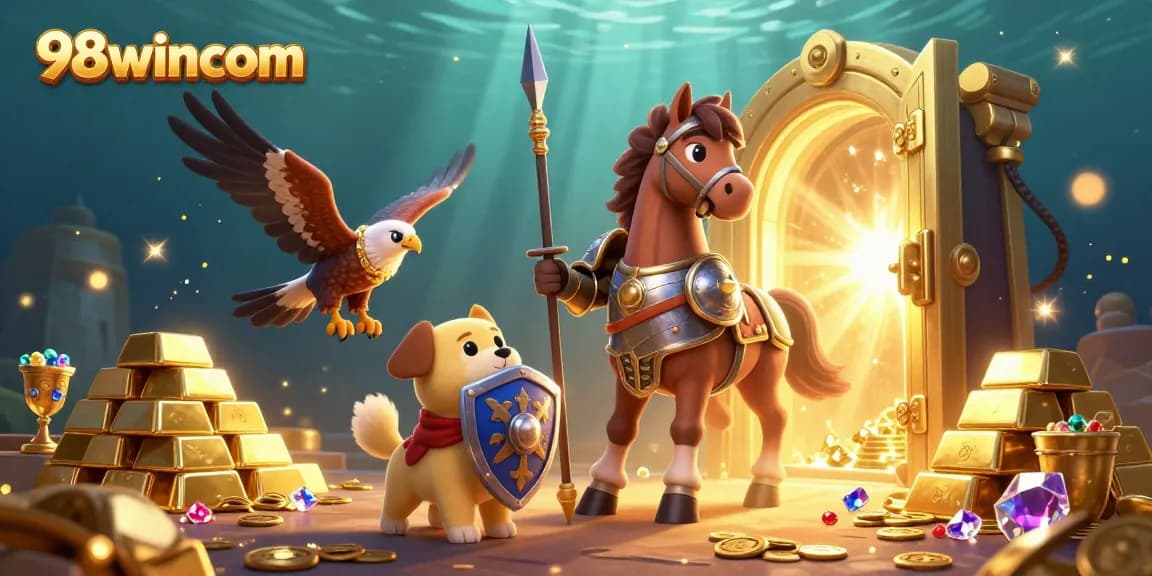 Engage in thrilling adventures at 98wincom with a captivating medieval casino scene featuring dynamic treasures.