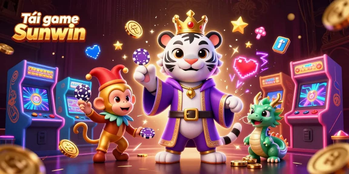 Tải game Sunwin with a charming tiger and monkey amidst vibrant casino elements