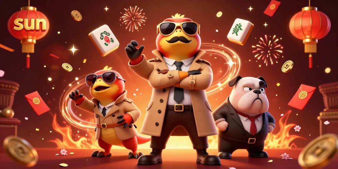 Experience sun-filled celebrations with animated raptors and casino gaming elements in this vibrant illustration.