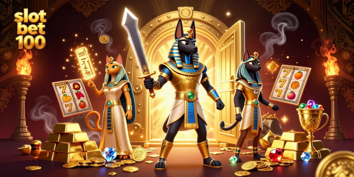 Experience the thrill of slot bet 100 with Anubis and treasures in an ultra-detailed 3D scene.