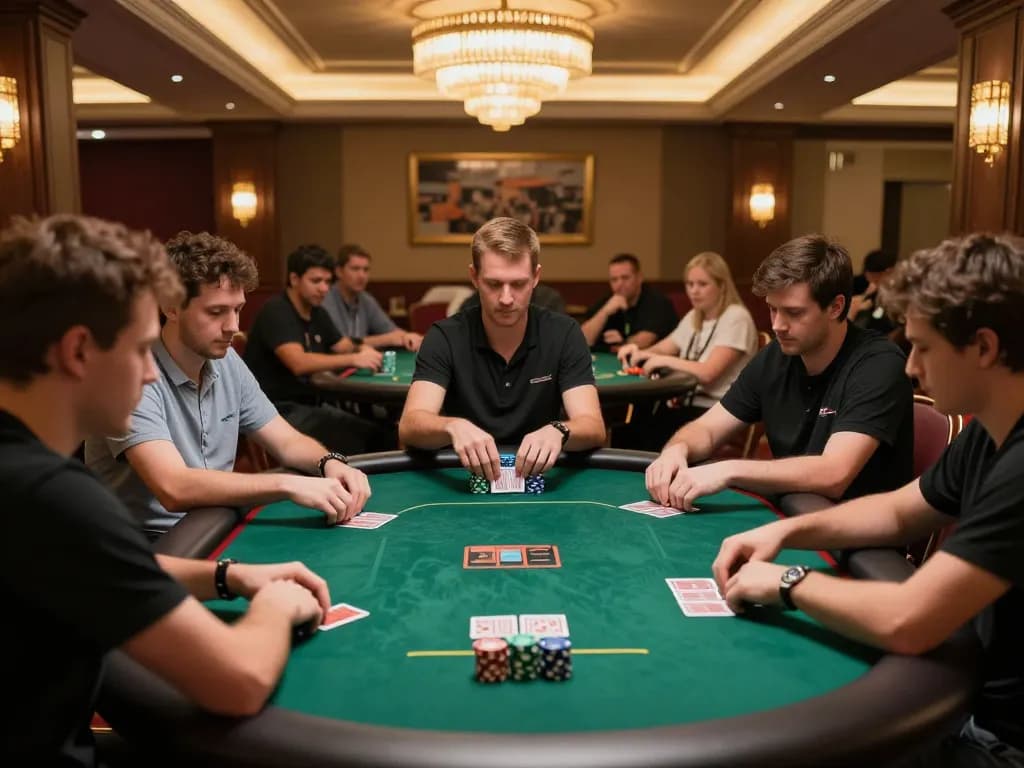 Engaged players strategizing at the poker table in an 888newcasino tournament
