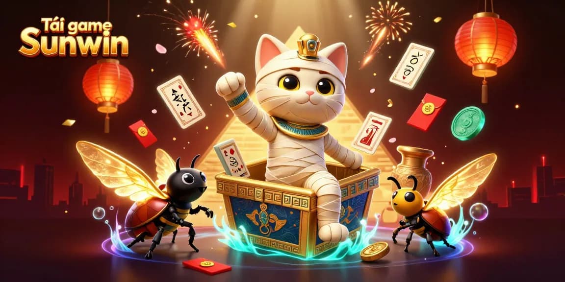 Tải game Sunwin and experience thrilling casino adventures with Egyptian mummy cat and scarab beetle.