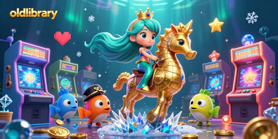Win exciting jackpots with oldlibrary's magical mermaid and seahorse in a vibrant casino adventure.