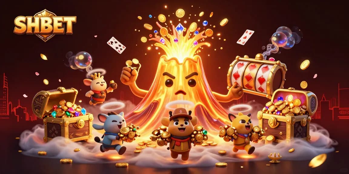 SHBET immerses players in a vibrant casino world, showcasing treasures and games, enhancing their online gambling experience.