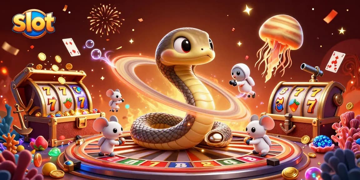 Mempermainkan slot dengan simbol keberuntungan dan koin emas dalam ilustrasi digital 3D.