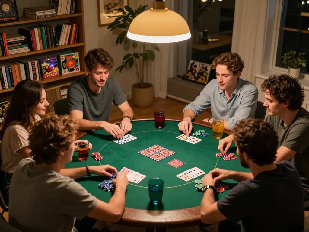 Players engage in an exciting poker game at home, showcasing SC88 strategies in action.