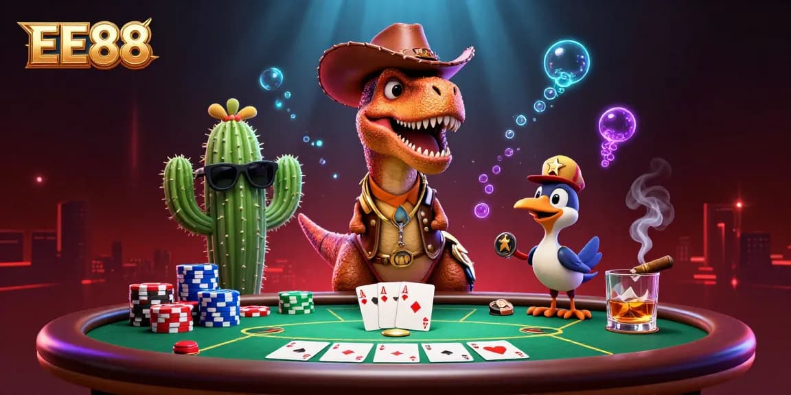 Experience the thrill of EE88 with a vibrant poker scene featuring unique characters.