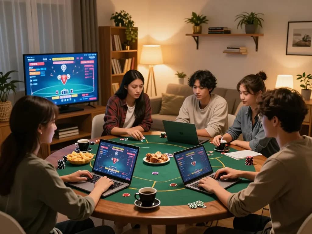 Players enjoying online poker at home with LC88, creating a fun and social atmosphere.