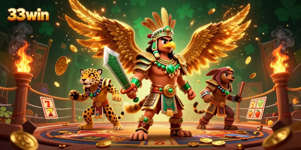 Experience thrilling gaming action with 33win featuring dynamic 3D characters and vibrant casino elements.